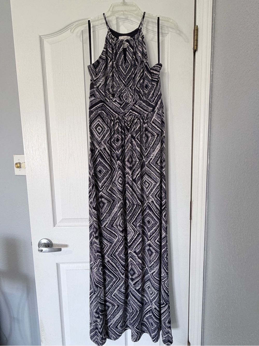 [LOFT] Dark Navy and White Geometric Halter Light-Weight Summer Maxi Dress